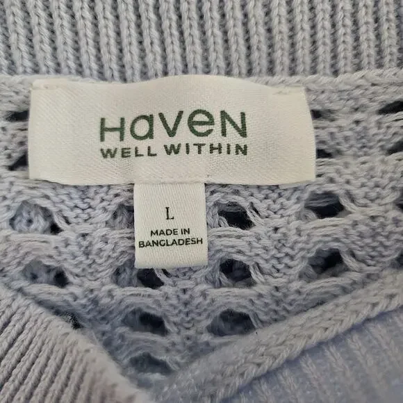Haven Well Within Open Weave Cotton Sweater Knit Crewneck Light Blue Size L - Picture 6 of 9